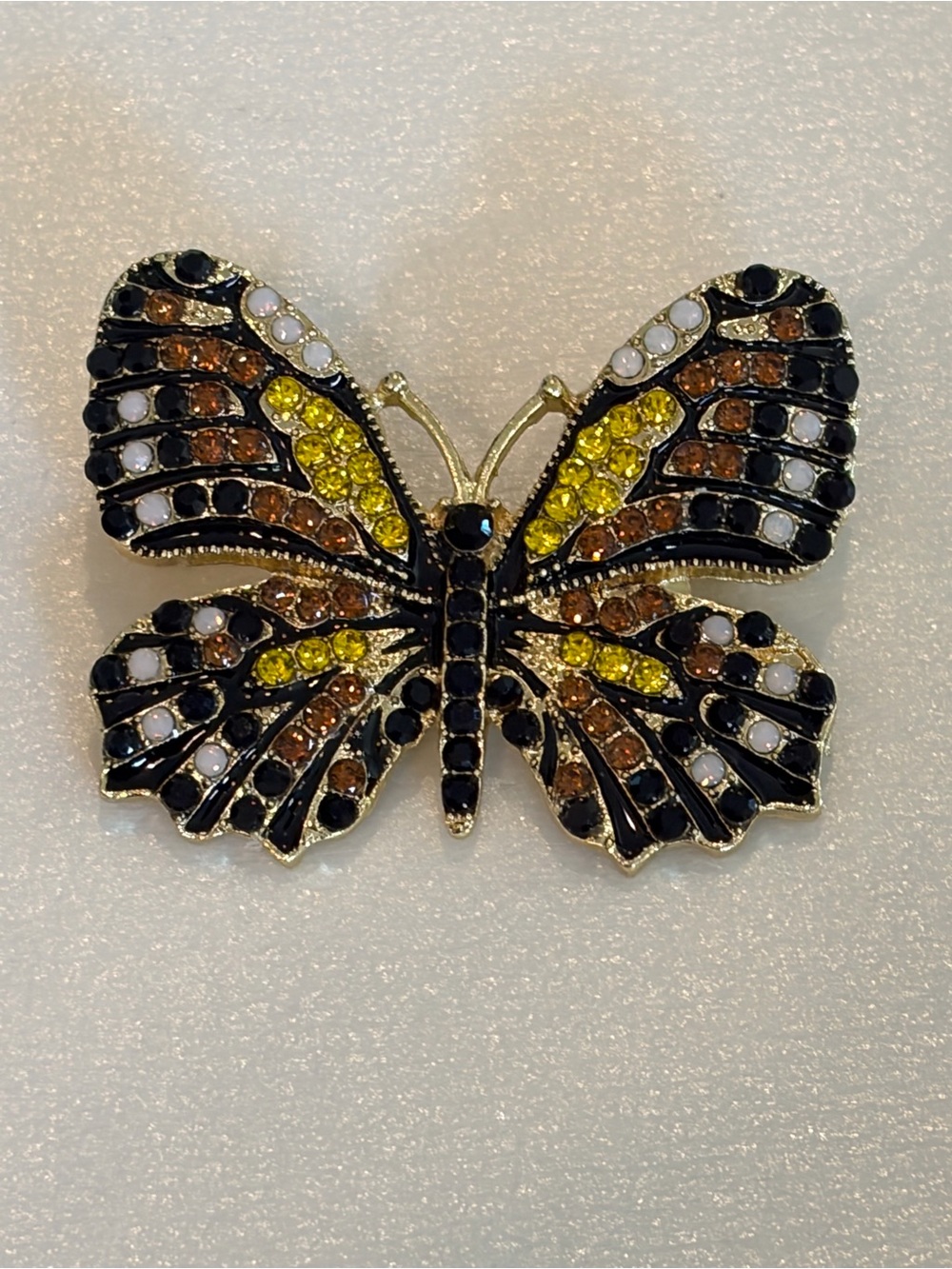 Butterfly Pin Brooch 1.75 inches brown yellow black